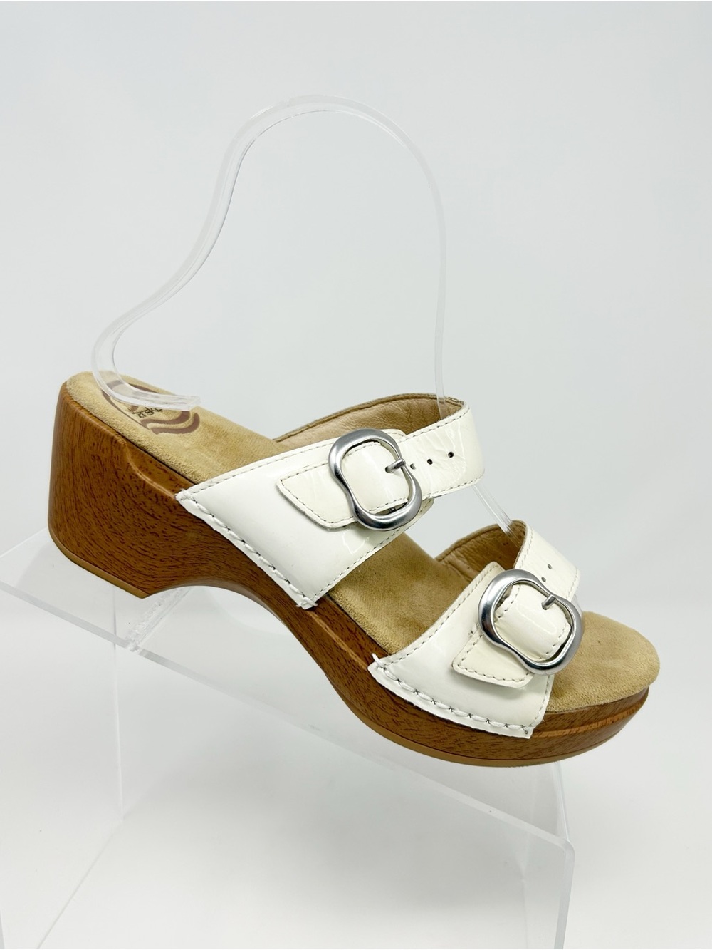 Dansko Sophie Slide Sandals Womens White Double Buckle High Clog Heel 37